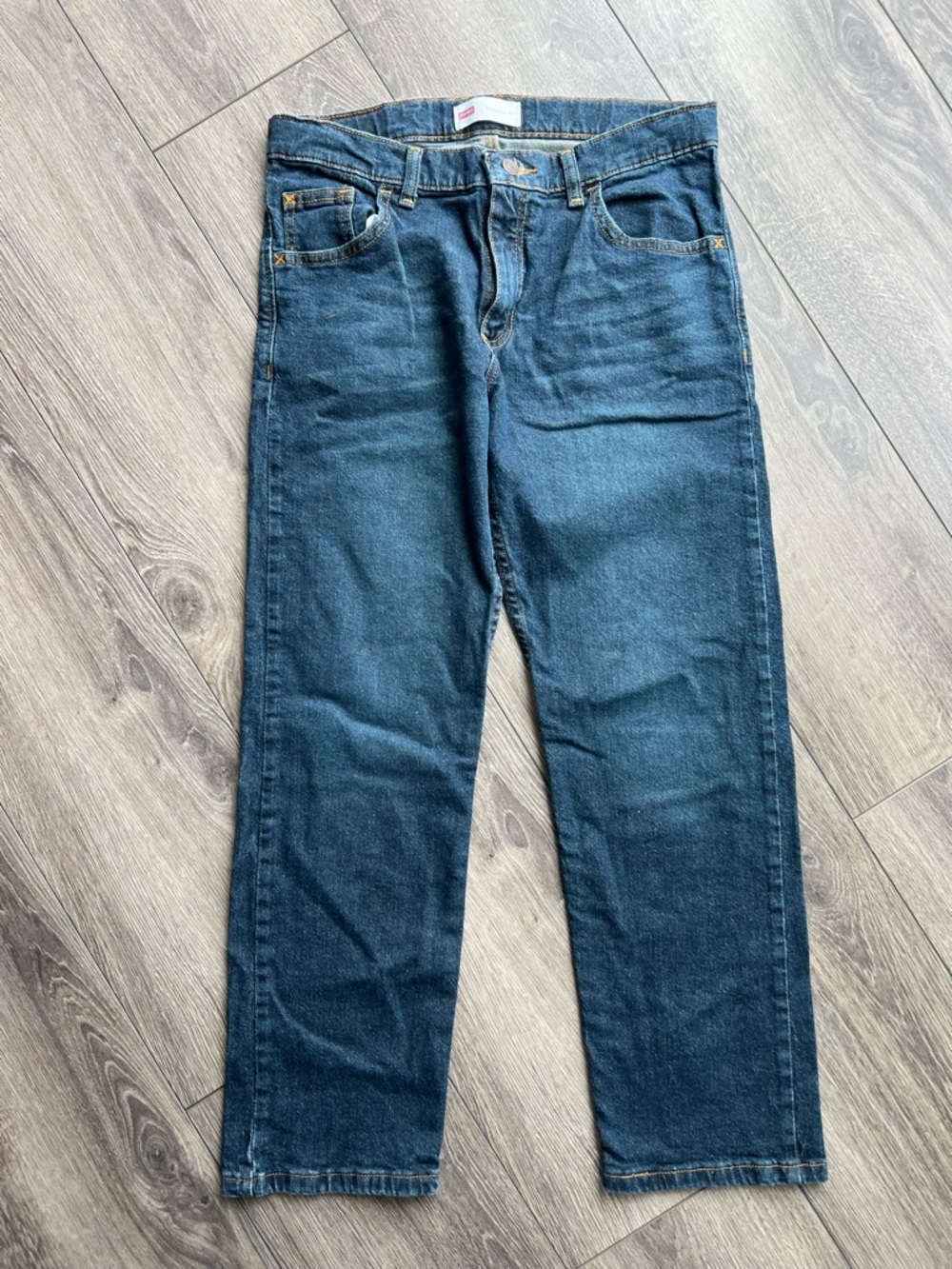 Wrangler Straight Fit Dark Wash Jeans Husky Boys Size 14 Adjustable Waist Denim